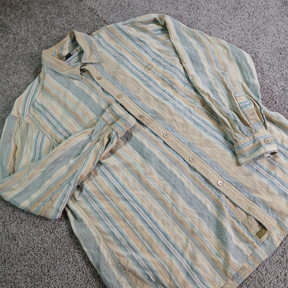 Polo Ralph Lauren Mens Striped Button Down Shirt Blue Tan Long Sleeve Large